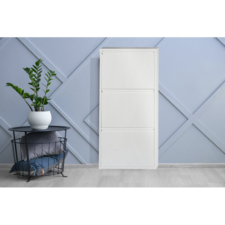 Metal Shoe Cabinet With Three Doors With Flap White Color Measurements 50 X 103 X 15 Cm